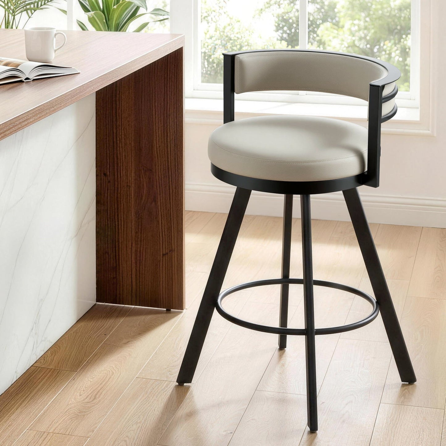 Artiss Bar Stool Swivel Kitchen Chair Metal PU Leather Counter Beige