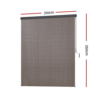 Instahut 2.1X2.5M Outdoor Blinds Awning Roll Down Retractable Knit Fabric Outdoor Blinds Window Shade Brown