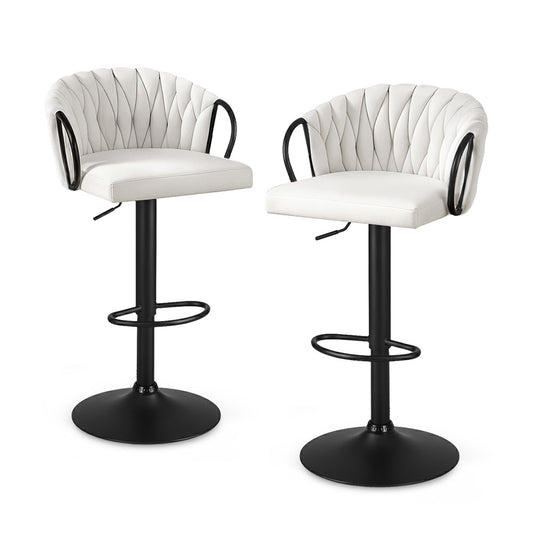Artiss Bar Stool x2 Kitchen Dining Chair Counter Gaslift Woven Velvet Ivory