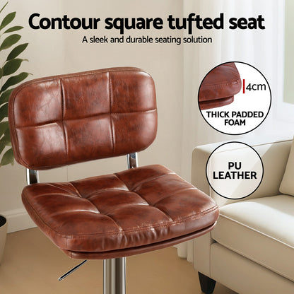Artiss 2x Bar Stools Kitchen Swivel Gas Lift Counter Chair Tuft PU Leather Brown