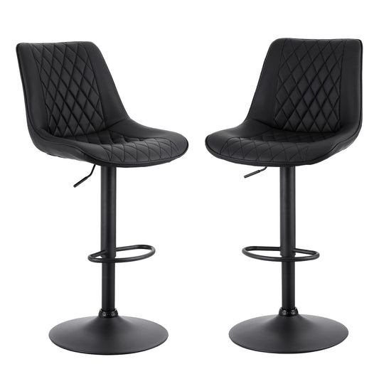 Artiss 2x Bar Stools Kitchen Swivel Gas Lift Counter Chair Diamond Leather Black