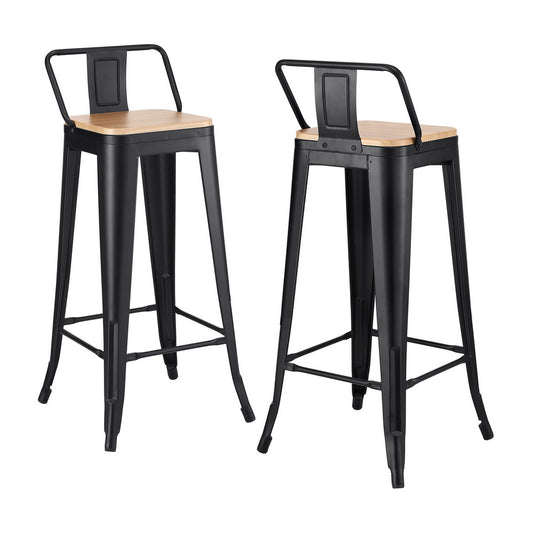 Artiss 2x Bar Stools Kitchen Counter High Chair Dining Stackable Metal Black