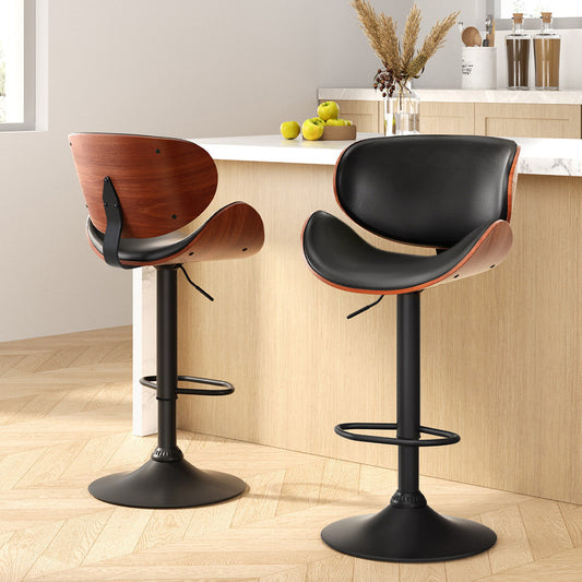 Artiss Bar Stools Kitchen Leather Barstools Swivel Gas Lift Chairs Black x2