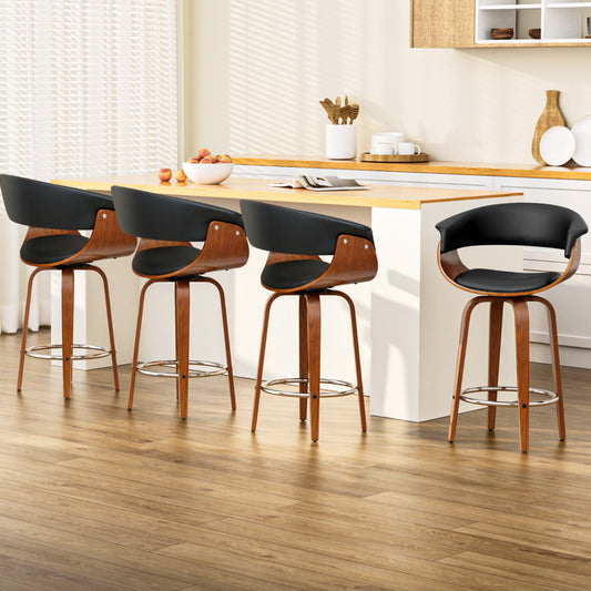 Artiss 4x Bar Stools Swivel PU Seat Wooden