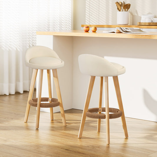 Artiss 2x Bar Stools Padded Leather Wooden Beige