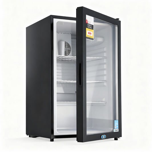 Devanti 105L Bar Fridge Glass Door Mini Fridge Countertop Cooler Black