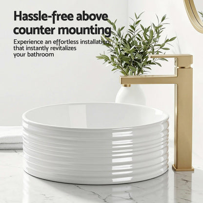 Cefito Bathroom Basin Vanity Sink Vessel Ceramic White Round Countertop 36cm