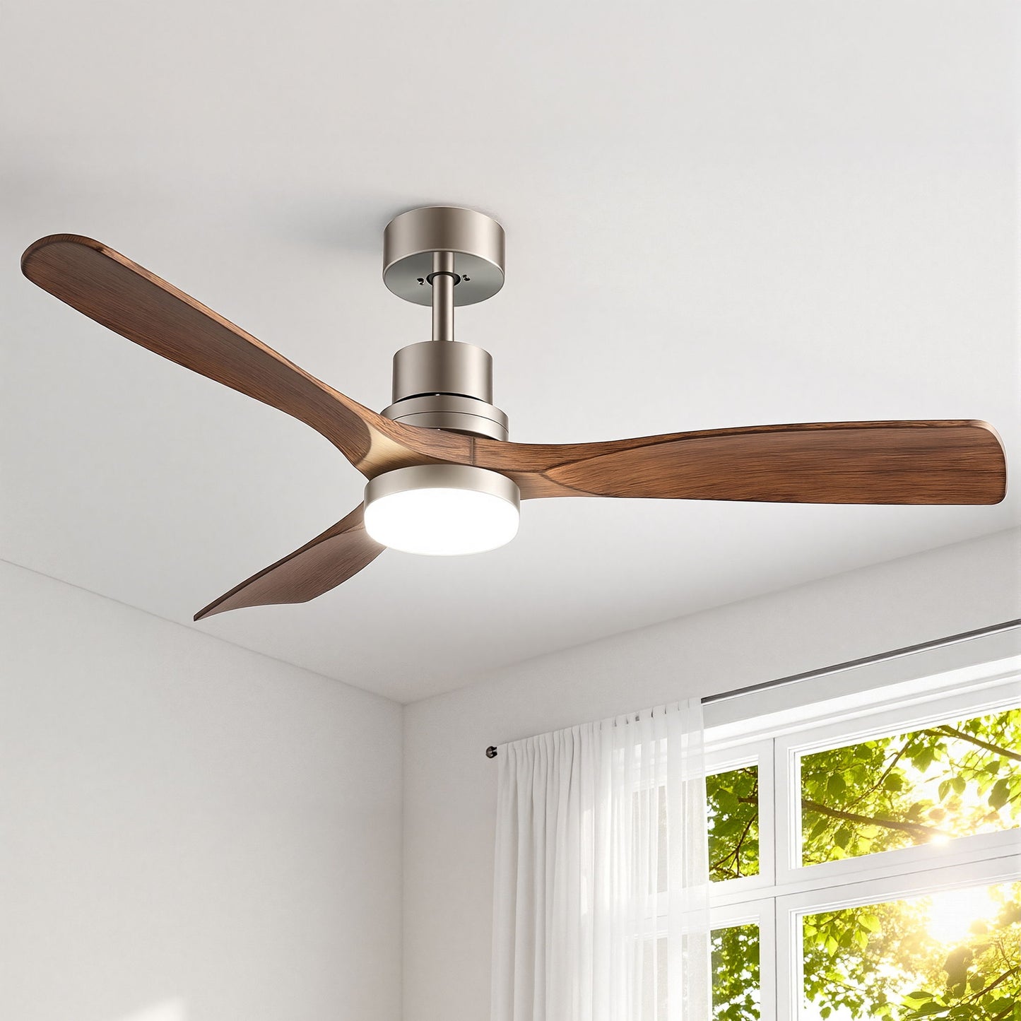 Devanti 52' Ceiling Fan with Light Remote Control DC Motor Smart App Timber Blades Brown