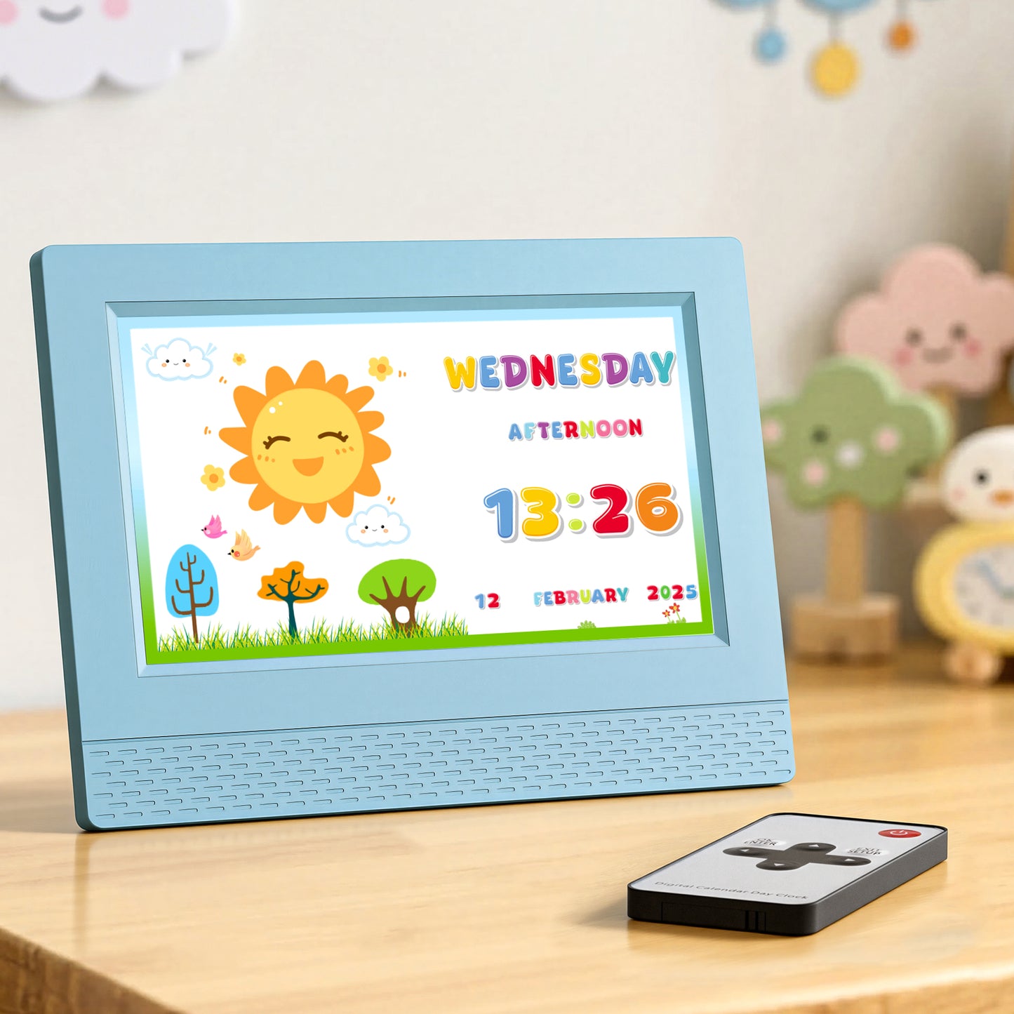 Artiss 7' Digital Day Clock Calendar Alarm LCD Children Sleep Trainer Clocks Blue