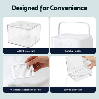 Devanti 1400ML Portable Dehumidifier Quiet Sleep Mode Timer Auto Off Bedroom White