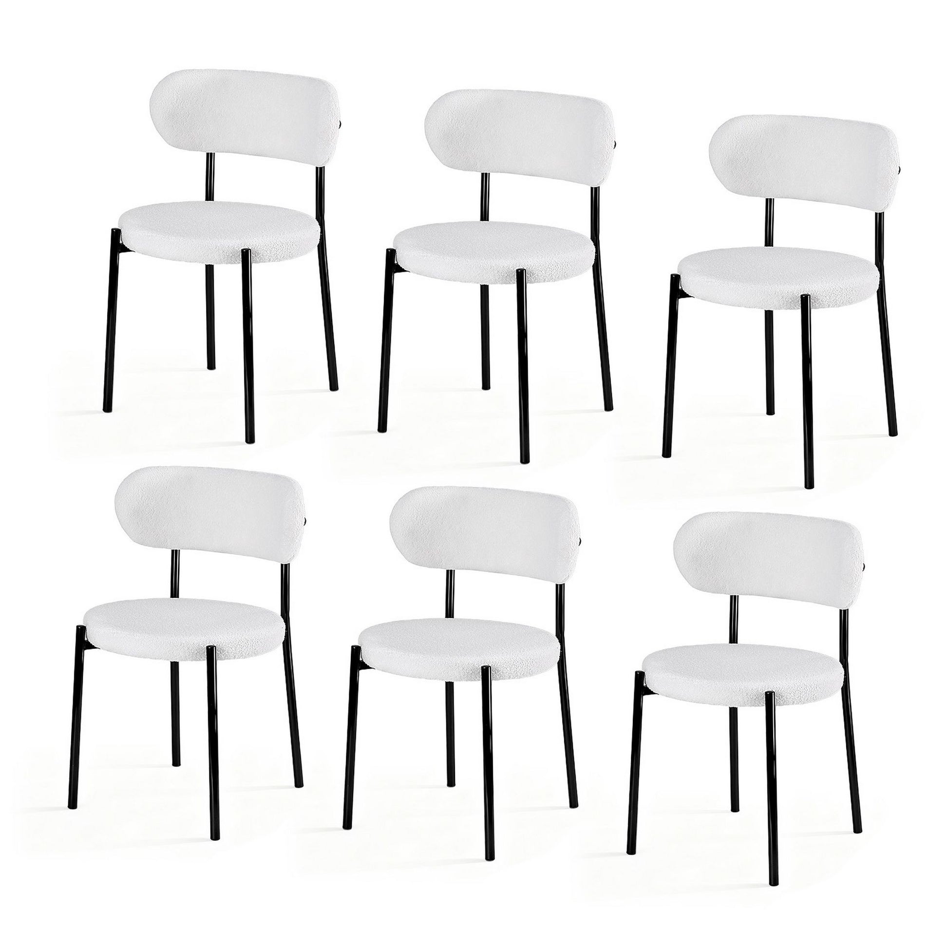 Artiss Dining Chairs Set of 6 Sherpa Boucle White