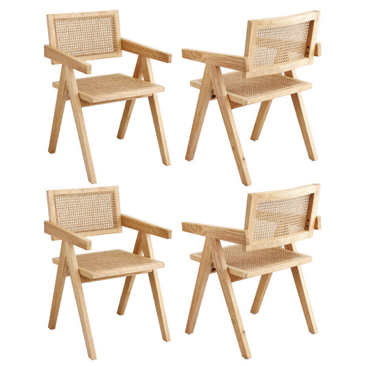 Artiss 4x Dining Chairs Wooden Rattan Seat Rubber Wood Frame