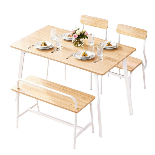 Artiss Dining Table and Chairs Set of 4 Bench Kitchen Furniture Natural and White