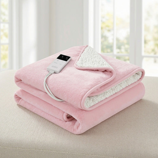 Giselle Electric Throw Rug Dual Side Fleece Flannel Heated Blanket Pink