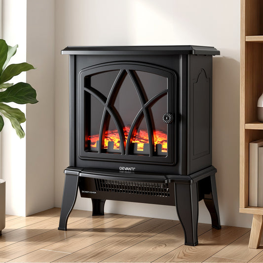 Devanti 2000W Electric Fireplace Heater Stove Freestanding 3D Flame Effect Indoor Space Heaters