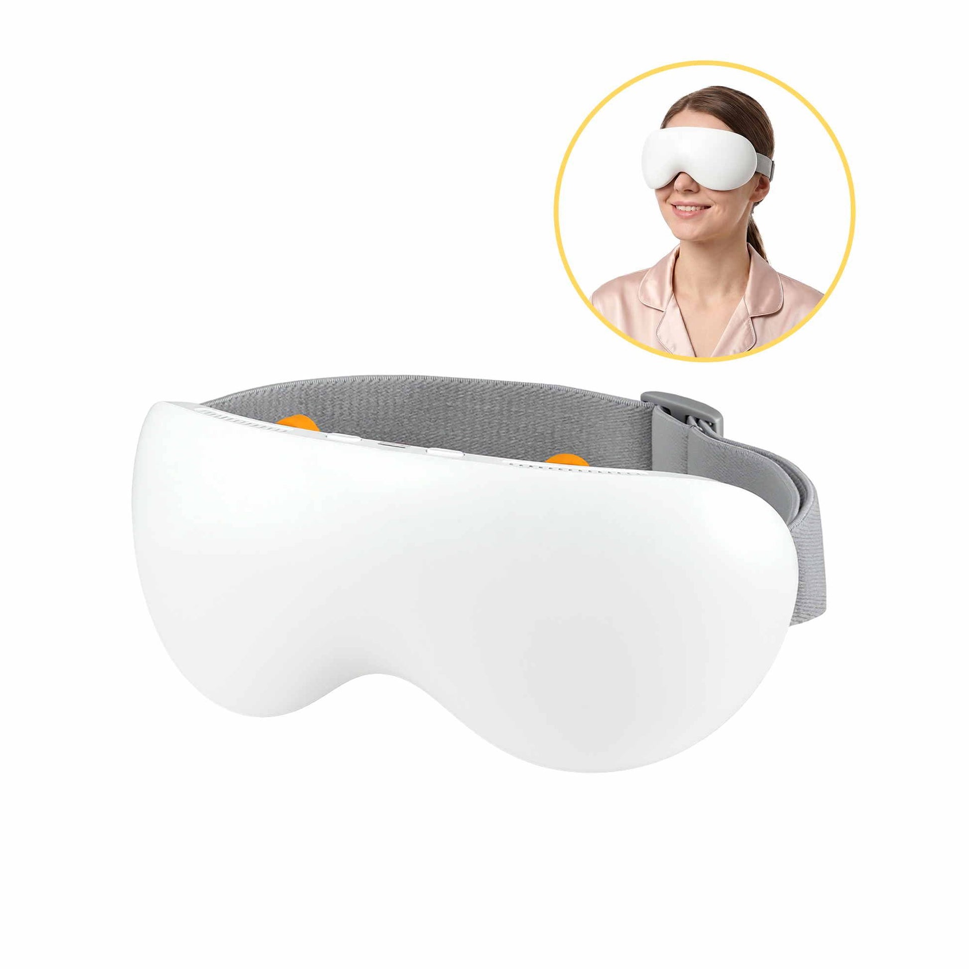 Livemor Eye Massager with Cooling & Heating | Dual Hot Cold Compress Goggles with 12 Vibrating Nodes for Migraine Relief | Wireless Bluetooth Eye Mask with 10Min Timer & 2400mAh Battery, White