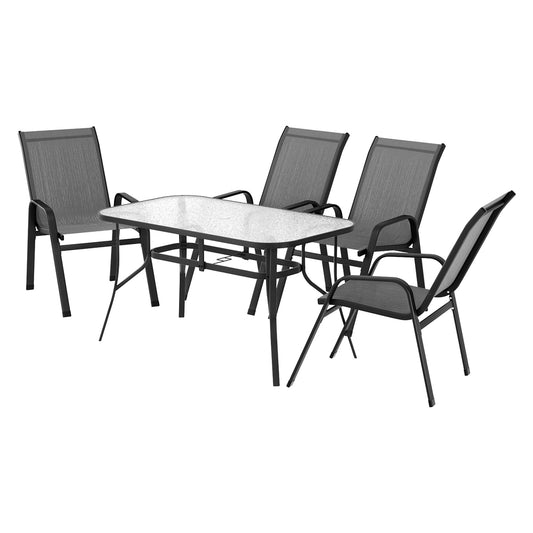Gardeon 5PC Outdoor Dining Set Table and Chairs Patio Furniture Bistro Set Garden Grey