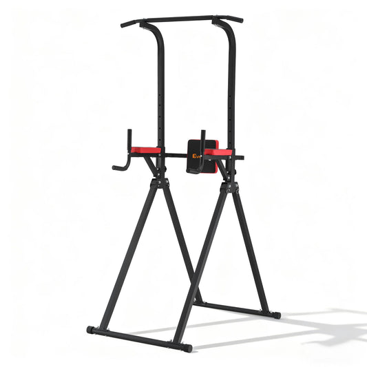 Everfit Chin Up Tower Pull Up Station Adjustable Dip Station Folding Home Gym Black