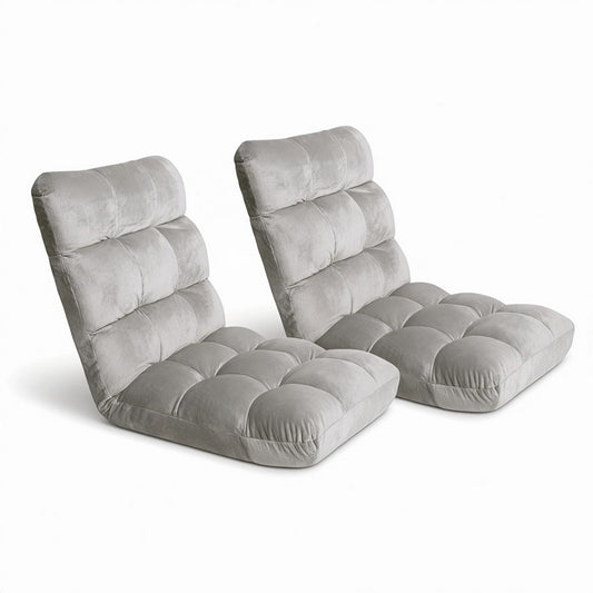 Artiss 2X Lounge Sofa Bed Flannel Fabric Grey