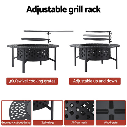 Grillz Fire Pit BBQ Charcoal Smoker Portable Mesh Pits Outdoor Camping Fireplace