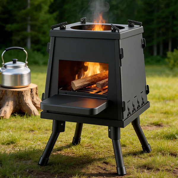 Grillz Fire Pit BBQ Portable Outdoor Fireplace Metal Camping Stove for Boiling Water, BBQ, Picnics