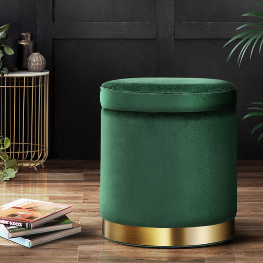 Artiss Ottoman Storage Foot Stool Round Velvet Green