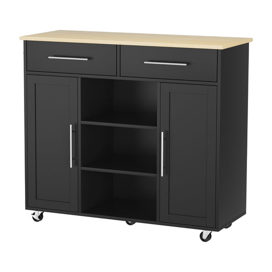 Artiss Kitchen Island Trolley Rolling Serving Cart Storage Drawer Cabinet 100cm Black