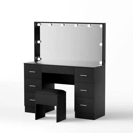 Artiss Dressing Table Vanity Desk Set Stool 10 Led Bulbs Black
