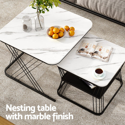 Artiss Nesting Coffee Table Set of 2 Marble Effect