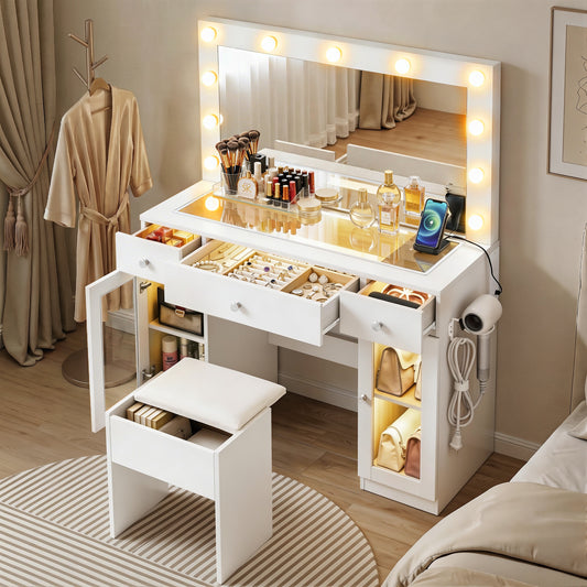 Artiss Dressing Table Vanity Desk Set LED Bulbs RGB Light White