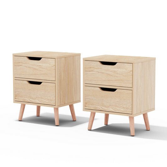 Artiss 2 x Bedside Table 2 Drawers - BODEN Pine