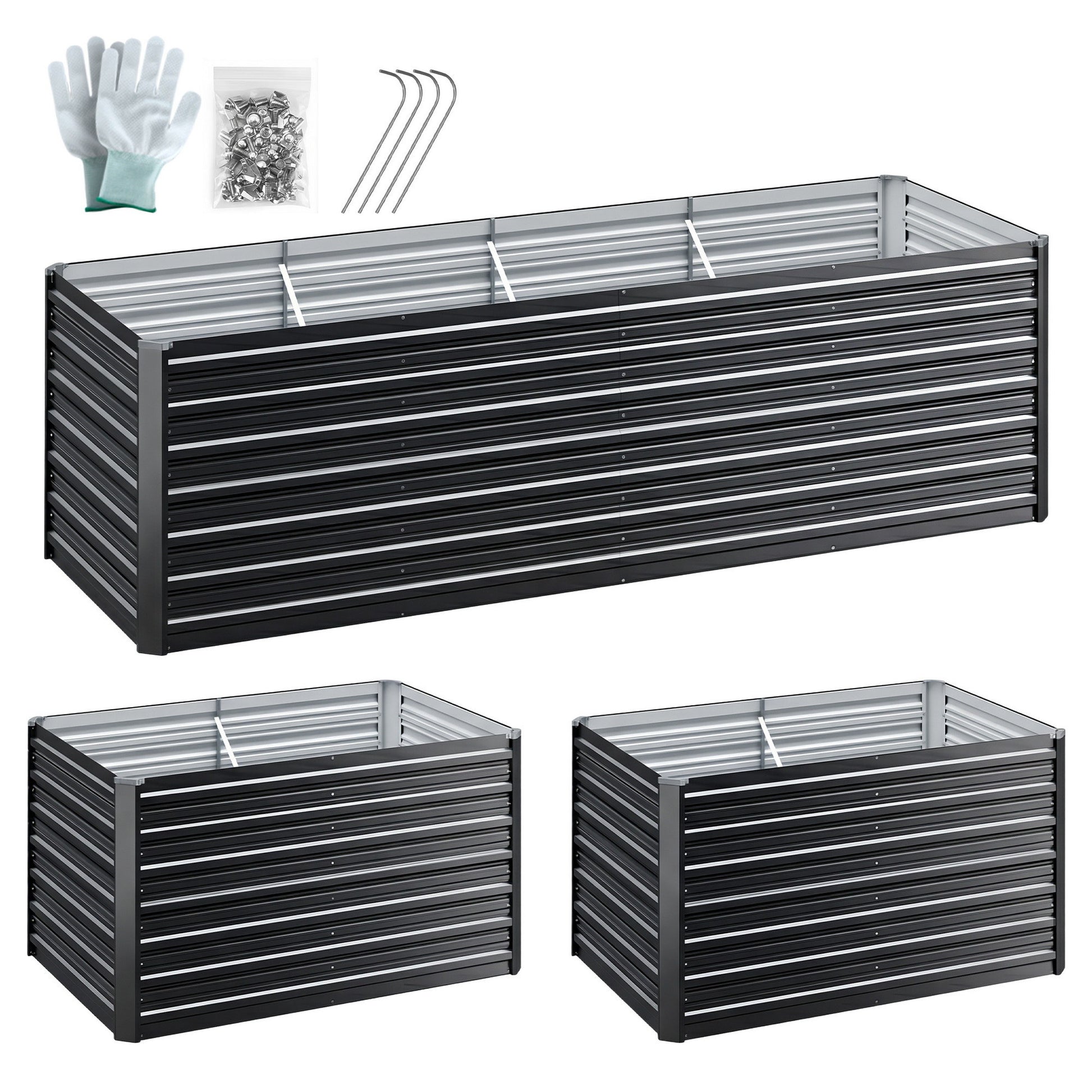 Green Fingers 2-in-1 Raised Garden Bed Kit, 240cm/120cm| 77cm Extra Deep Ergonomic Planter Box | Protect Your Back | Galvanised Steel Vegetable Flower Pot for Outdoor Garden | Includes Gloves & Pegs