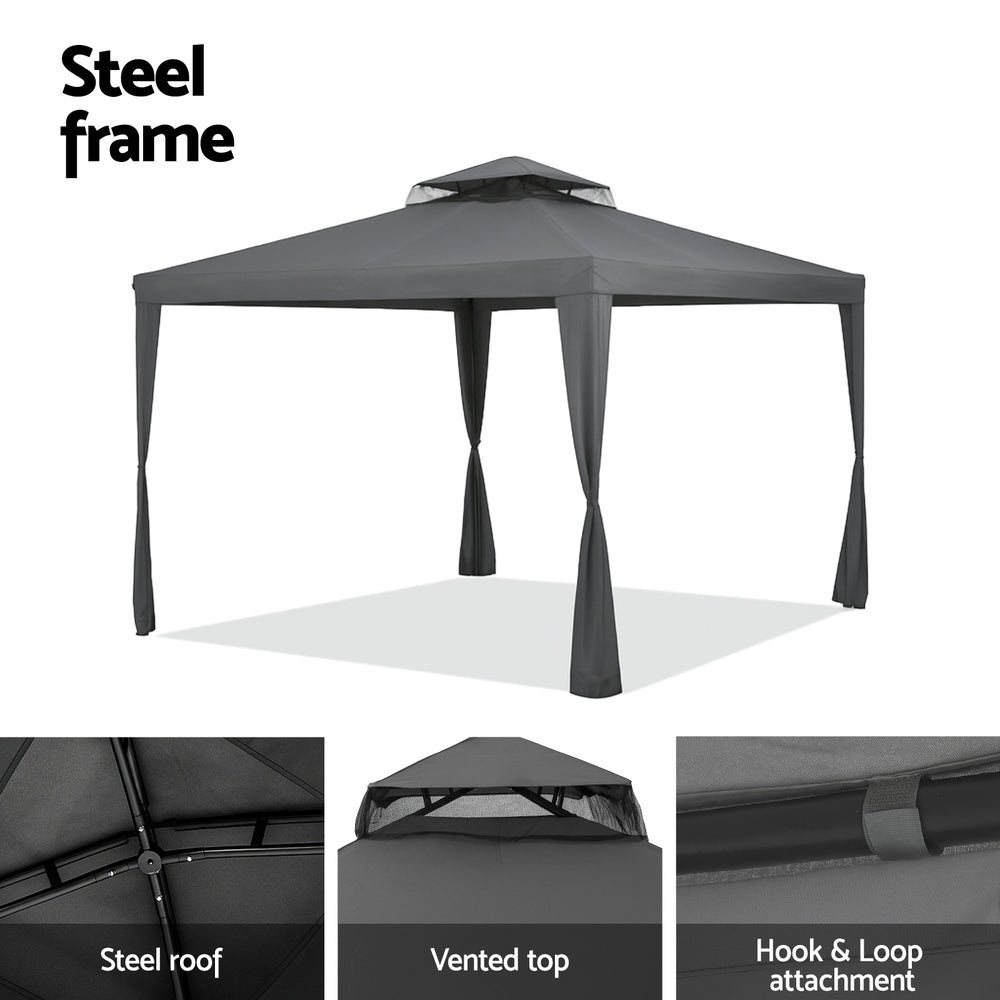 Instahut Gazebo Marquee 3m Outdoor Event Tent Camping Party Mesh Wall Canopy Grey