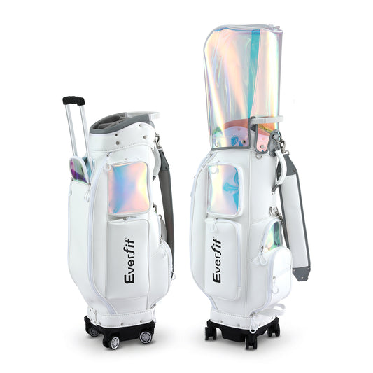 Everfit Golf Cart Bag Rolling Buggy Club Organiser Synthetic Leather White