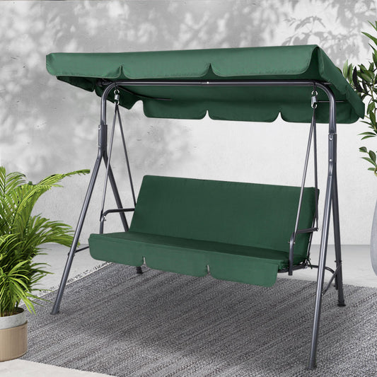 Gardeon Outdoor Swing Chair Garden Chair Bench Furniture Canopy 3 Seater Green