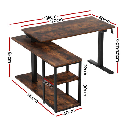 Artiss Electric Standing Desk Adjustable Motorised 120CM L Shaped Rustic Brown