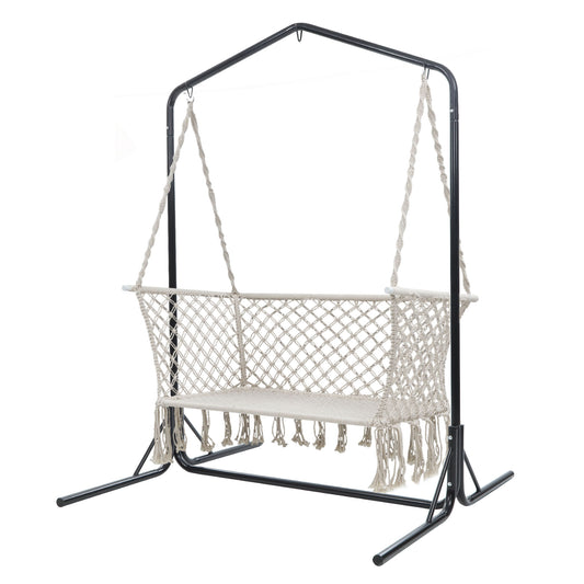 Gardeon Hammock Chair with Stand Macrame Outdoor Garden 2 Seater Cream
