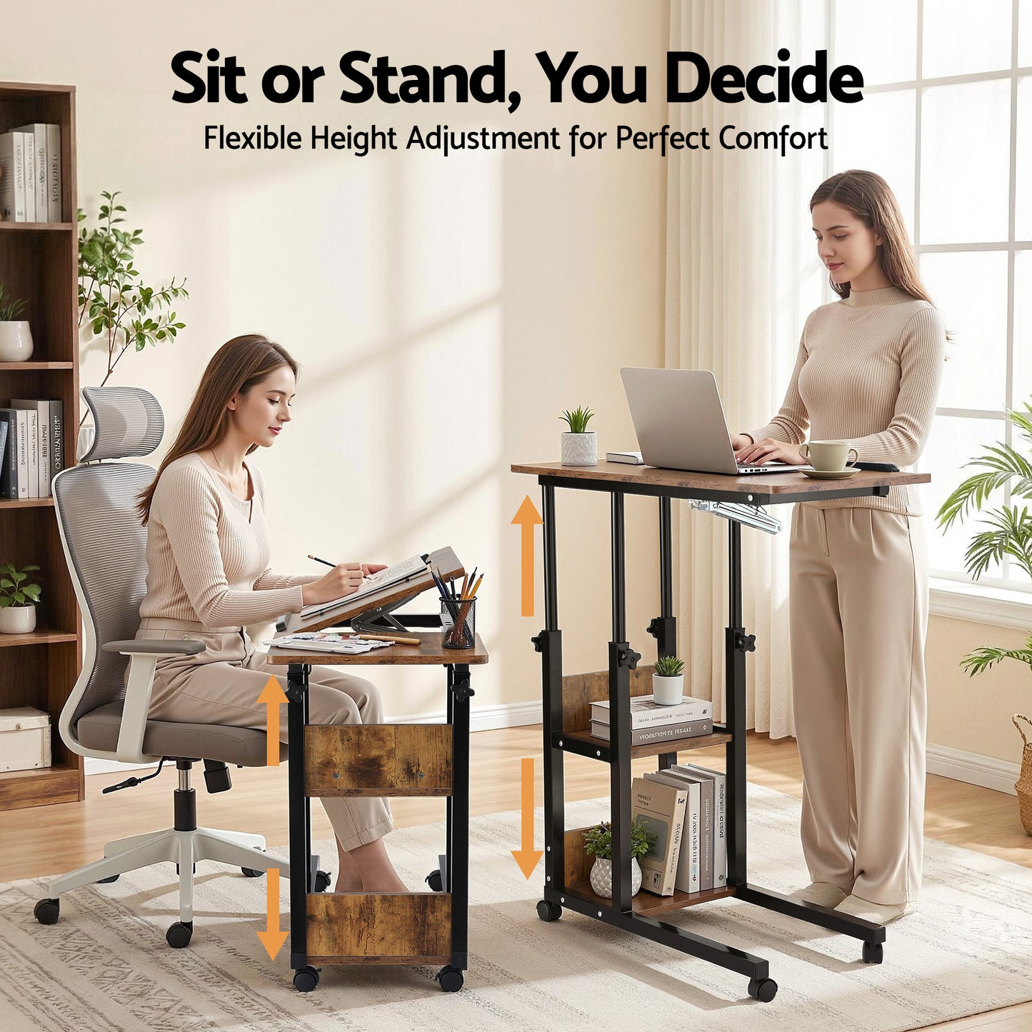 Artiss 3 Tier Adjustable Laptop Desk Tiltable Mobile Side Table Wheels