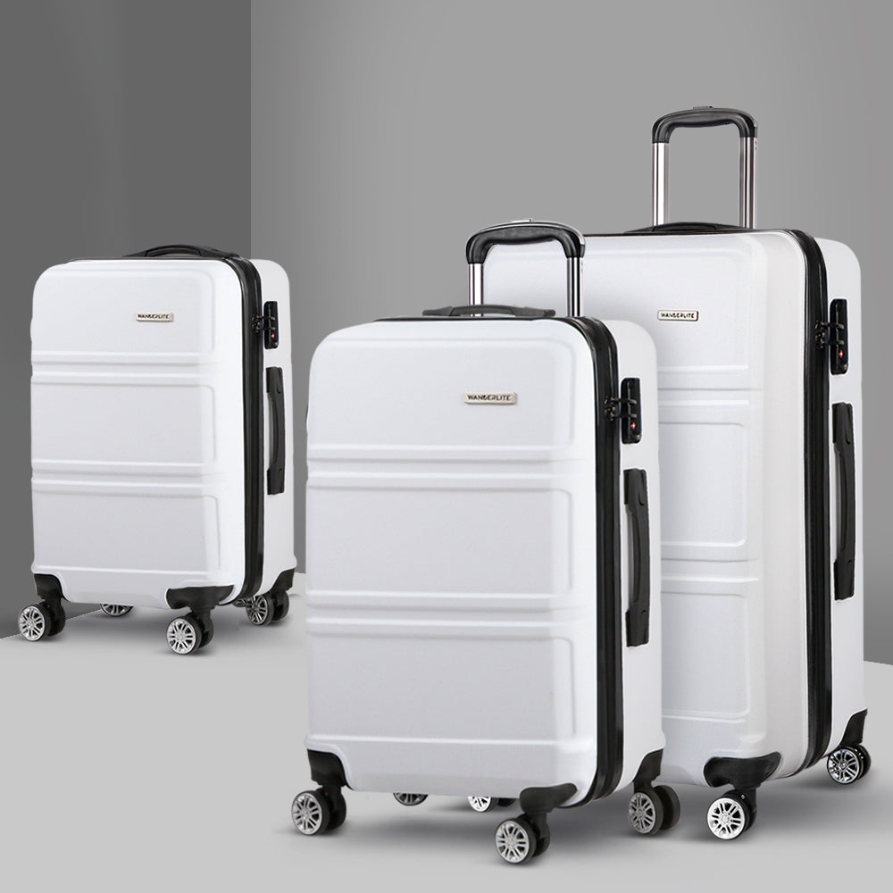 Wanderlite 20' 24' 28' Luggage with TSA Lock Spinner Travel Suitcase Carry On Hard Shell Luggage Case White