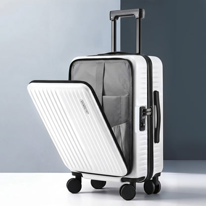 Wanderlite 20' Luggage Suitcase Front Pocket Travel Carry On Dual TSA White