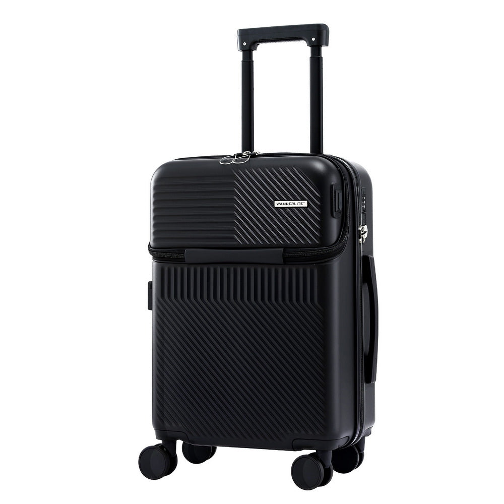 Wanderlite 20' Luggage Suitcase Front Pocket Travel Carry On TSA Black
