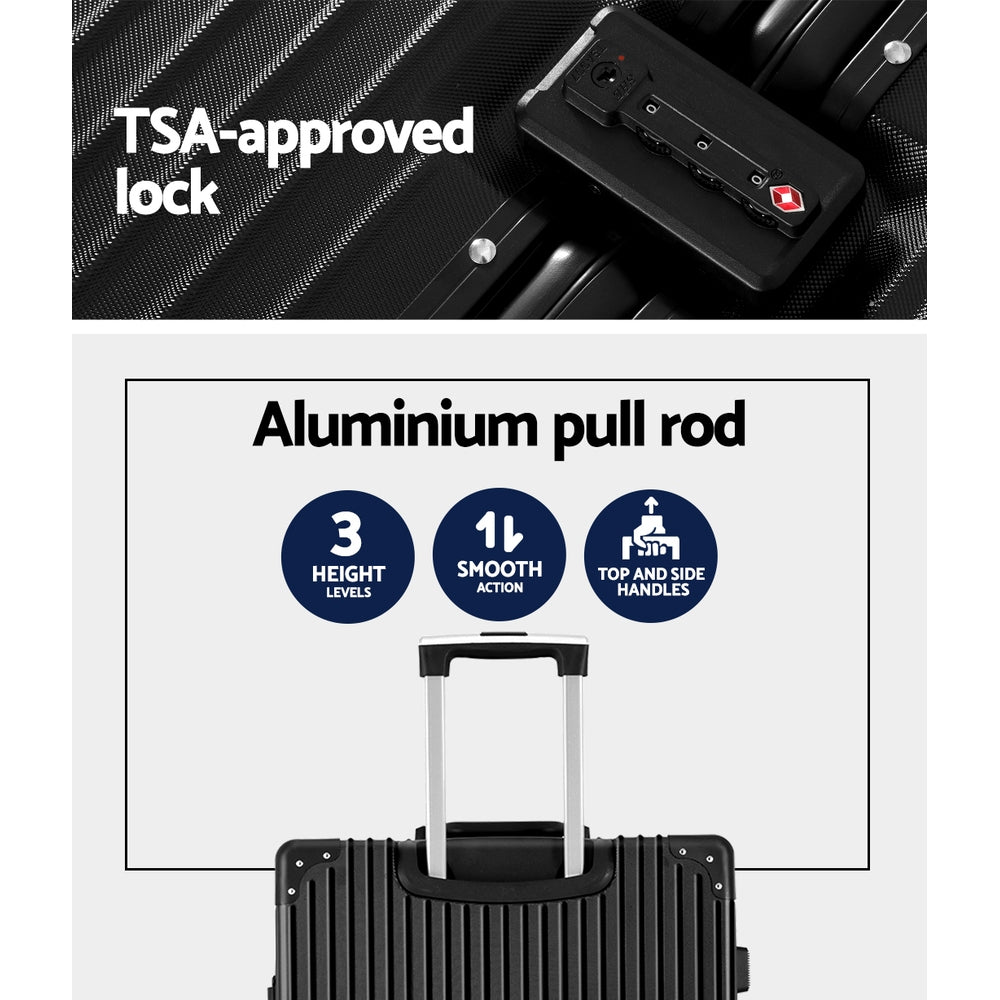 Wanderlite 28 Inch Luggage with TSA Lock Stainless�Steel�Wrapped�Corners Hard Shell Travel Suitcase Luggage Case Black