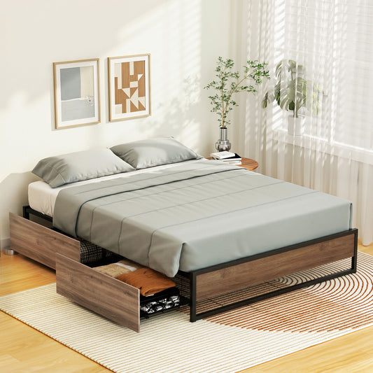 Artiss Bed Frame Metal Frame Double Size Bed Base 2 Drawers OSLO