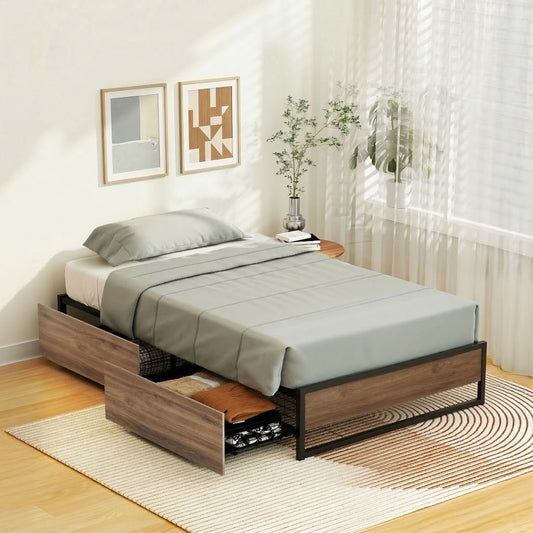 Artiss Bed Frame Metal Frame King Single Bed Base 2 Drawers OSLO
