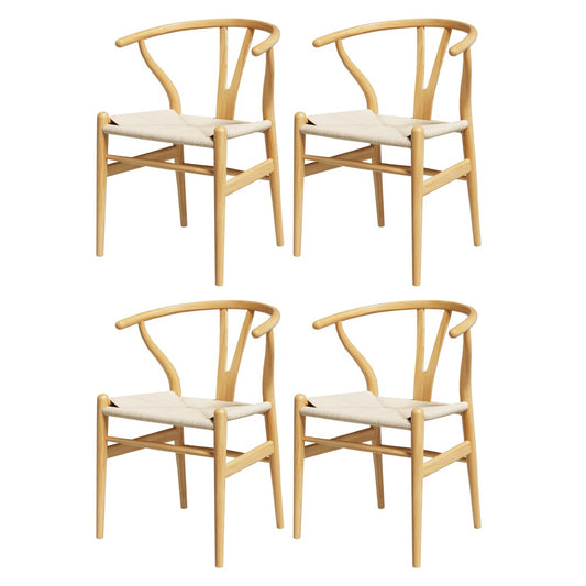1 Set of 4 Artiss Dining Chairs Wooden Rattan Seat Wishbone Back