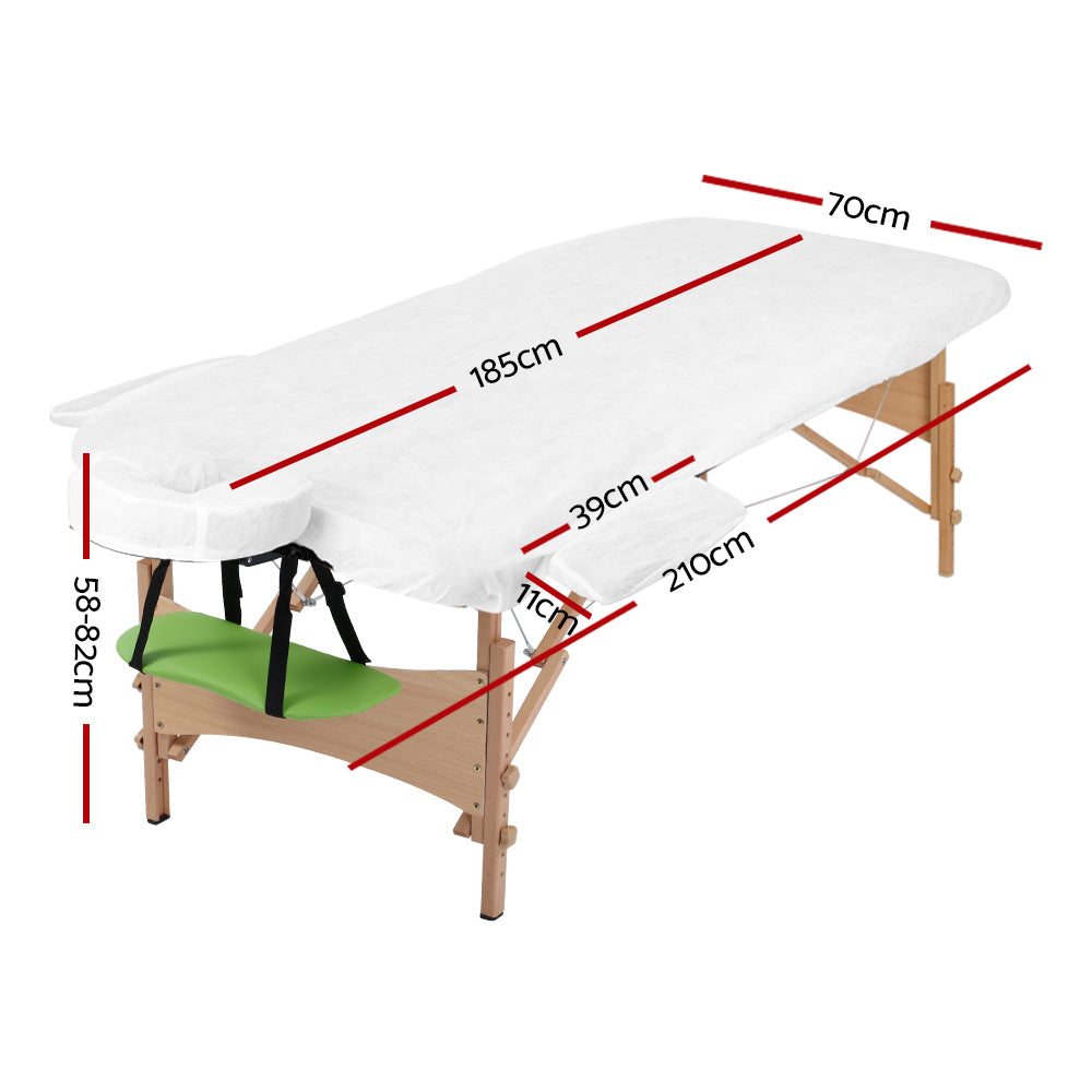 Zenses Massage Table 70cm Portable 3 Fold Wooden Beauty Bed Green