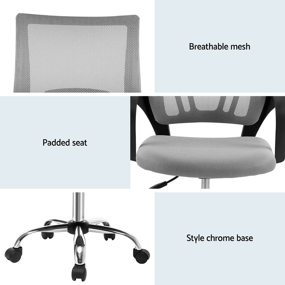 Artiss 2x Mesh Office Chair Mid Back Grey