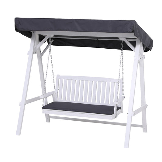 Gardeon Outdoor Wooden Swing Chair Garden Bench Canopy Cushion 3 Seater White