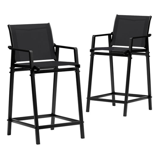 Gardeon 2PC Outdoor Bar Stools Steel Dining Chairs Patio Furniture Garden Black