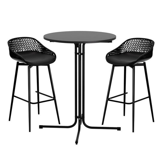 Gardeon 3PC Outdoor Bar Set Stools Dining Chairs Table Patio Furniture Bistro Set Black